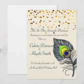 Gold Confetti Peacock Feathers Wedding Kaart (Voorkant / Achterkant)