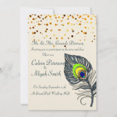 Gold Confetti Peacock Feathers Wedding Kaart (Voorkant)