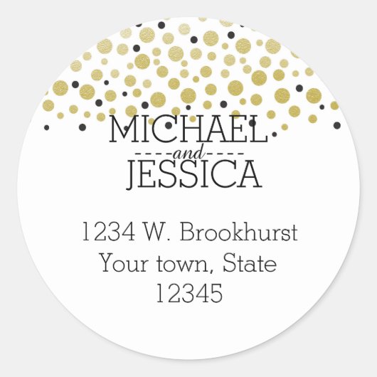 Gold Confetti Persoonlijke naam en adres Ronde Sticker (Voorkant)