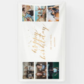 Gold Confetti Photo Collage Birthday Party Spandoek (Verticaal)