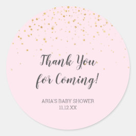 Gold Confetti Pink Baby shower Favor Ronde Sticker