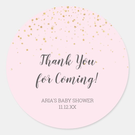 Gold Confetti Pink Baby shower Favor Ronde Sticker (Voorkant)
