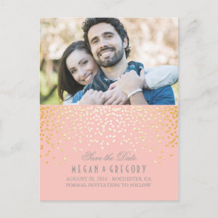 Gold Confetti Pink Elegant Photo Save the Date Aankondigingskaart