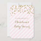 Gold Confetti Pink Stripes Baby Shower Uitnodiging (Voorkant)