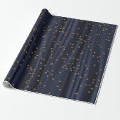 Gold Confetti Polka Dots op Navy Blue Satin Cadeaupapier (Uitgerold)