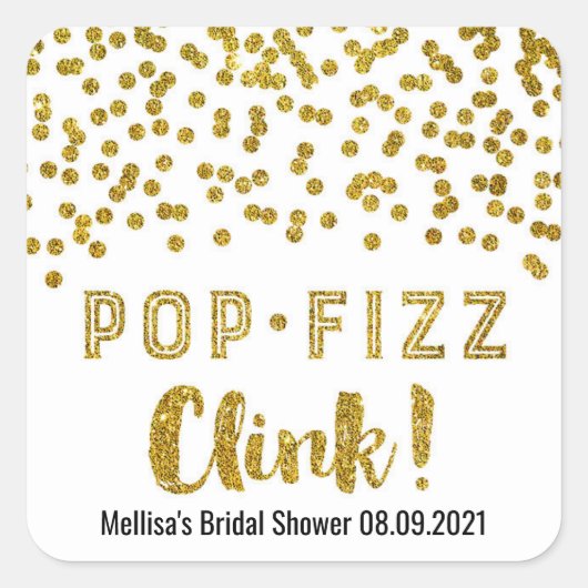 Gold Confetti Pop Fizz Clink Bridal Shower Vierkante Sticker (Voorkant)