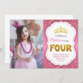 Gold Confetti Princess 4th Birthday Invitation  Kaart (Voorkant / Achterkant)