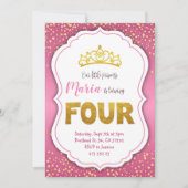 Gold Confetti Princess 4th Birthday Invitation Kaart (Voorkant)