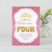 Gold Confetti Princess 4th Birthday Invitation Kaart (Staand voorkant)