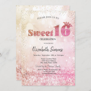 Gold Confetti Princess Bokeh Sweet 16 Kaart