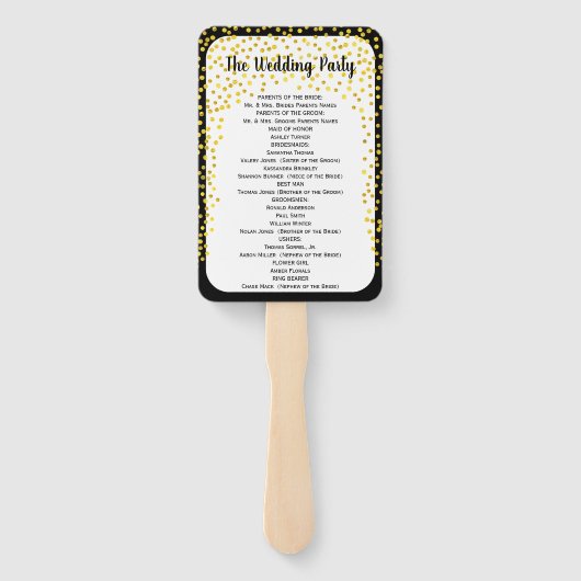 Gold Confetti Program Fan Aangepaste kleur getoond Handwaaier (Achterkant)