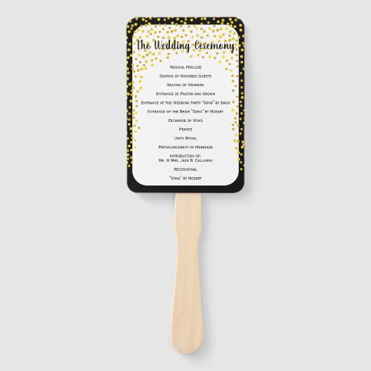 Gold Confetti Program Fan Aangepaste kleur getoond Handwaaier (Voorkant)