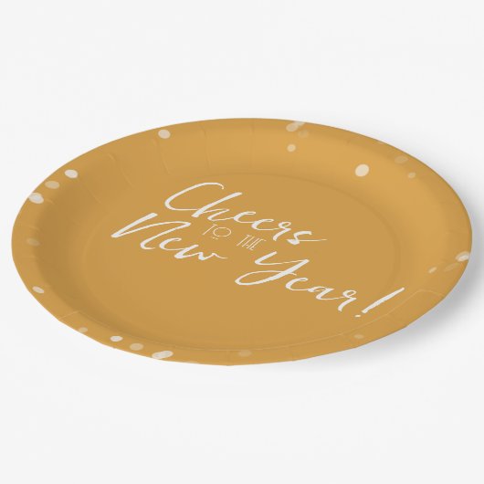 Gold Confetti Proost op het nieuwe jaar Papieren Bordje (Gekanteld)