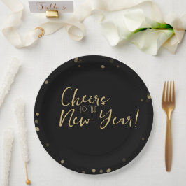 Gold Confetti Proost op het nieuwe jaar Papieren Bordje