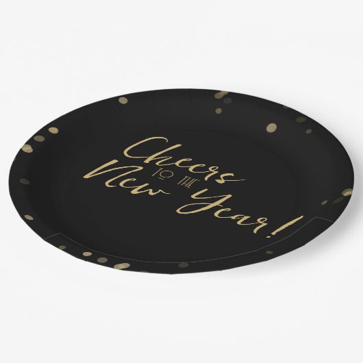 Gold Confetti Proost op het nieuwe jaar Papieren Bordje (Gekanteld)