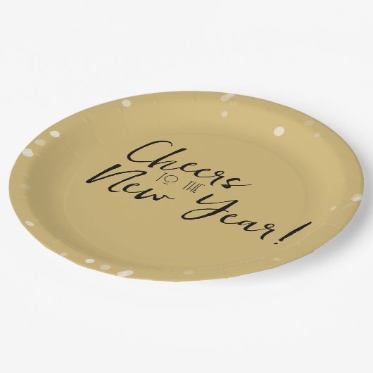 Gold Confetti Proost op het nieuwe jaar Papieren Bordje (Gekanteld)