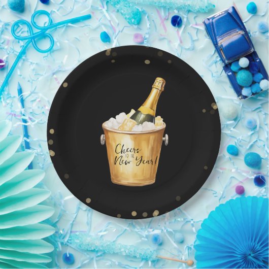 Gold Confetti Proost op het nieuwe jaar Papieren Bordje (Feest)