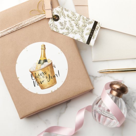 Gold Confetti Proost op het nieuwe jaar Ronde Sticker (Geschenken)