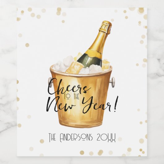 Gold Confetti Proost op het nieuwe jaar Wijn Etiket (Enkel label)