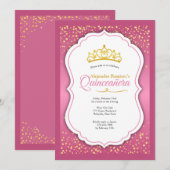 Gold Confetti Quinceañera Uitnodiging (Voorkant / Achterkant)