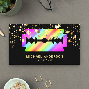 Gold Confetti Rainbow Razor Blade Hair Stylist Visitekaartje