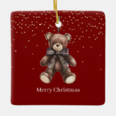 Gold Confetti Red Teddy Bear Christmas Keramisch Ornament (Voorkant)