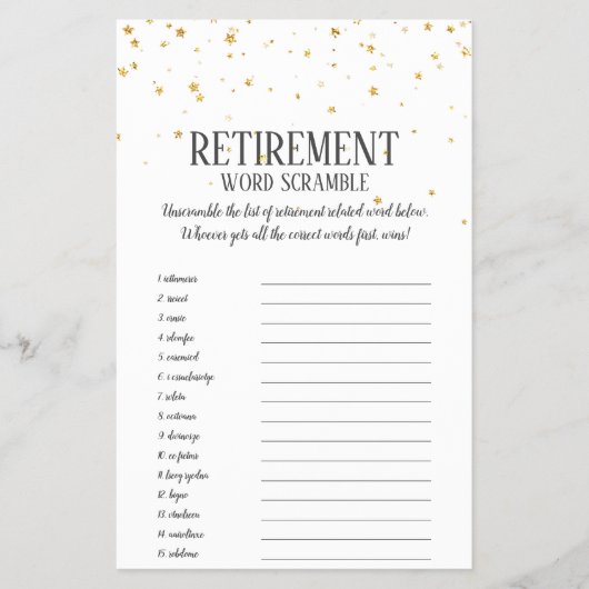Gold Confetti Retirement Word Scramble Flyer (Voorkant)