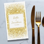 Gold Confetti Romantic Elegant Wedding Custom Servet<br><div class="desc">Viel je bruiloft met deze mooie gastdoeken/papieren luiers met faux gouden mousserende confetti. Voeg de bruid- en bruidenamen en trouwdatum toe om je te personaliseren. Ook verkrijgbaar in luncheon en diners. Elegant,  chic,  glamoureus en romantisch,  deze kwaliteitsluiers zijn perfect voor zo veel van de huidige trouwthema's.</div>