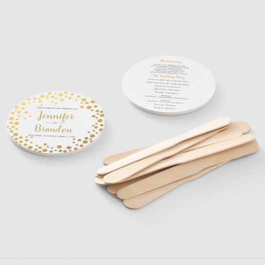 Gold confetti round bruiloftprogramma fan handwaaier (Niet-gemonteerd)