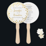 Gold confetti round bruiloftprogramma fan handwaaier<br><div class="desc">Gold confetti round bruiloft programma fan. Voor verdere aanpassing,  te klikken gelieve de "pas verder"verbinding aan en ons ontwerphulpmiddel te gebruiken om deze sjabloon te wijzigen.</div>