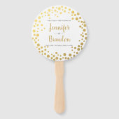 Gold confetti round bruiloftprogramma fan handwaaier (Voorkant)