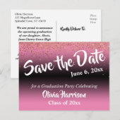 Gold Confetti Roze Afstuderen sparen de Datum Briefkaart (Voorkant / Achterkant)
