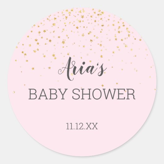 Gold Confetti Roze Baby shower Envelope Seal Ronde Sticker (Voorkant)