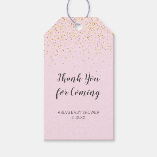 Gold Confetti Roze Baby shower Hartelijk dank Cadeaulabel (Voorkant)