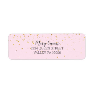 Gold Confetti Roze Baby shower Return Address Etiket