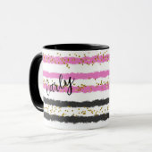 Gold Confetti Roze Black Stripes Naam Mok (Voorkant links)