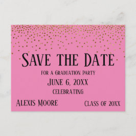 Gold Confetti Roze Graduation Party Save the Date Briefkaart