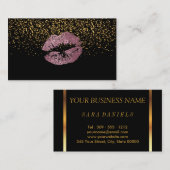 Gold Confetti & Roze Rose Lips Visitekaartje (Voorkant / Achterkant)