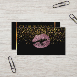 Gold Confetti & Roze Rose Lips Visitekaartje