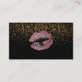 Gold Confetti & Roze Rose Lips Visitekaartje (Voorkant)