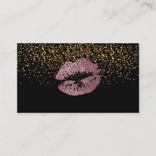Gold Confetti & Roze Rose Lips Visitekaartje (Voorkant)