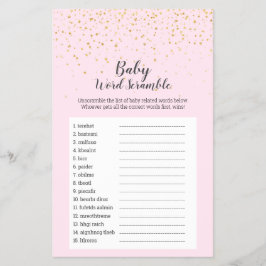 Gold Confetti Roze Shower Baby Word Scramble Game Flyer