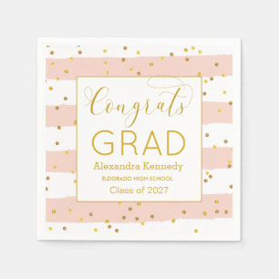 Gold Confetti Roze Stripes Afstuderen Papier nkin Servet