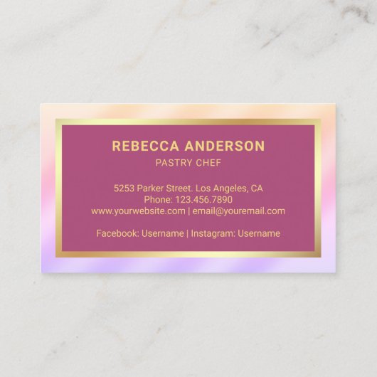 Gold Confetti Roze Whisk Pastry Chef Bakery Visitekaartje (Achterkant)