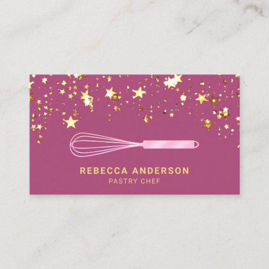 Gold Confetti Roze Whisk Pastry Chef Bakery Visitekaartje (Voorkant)