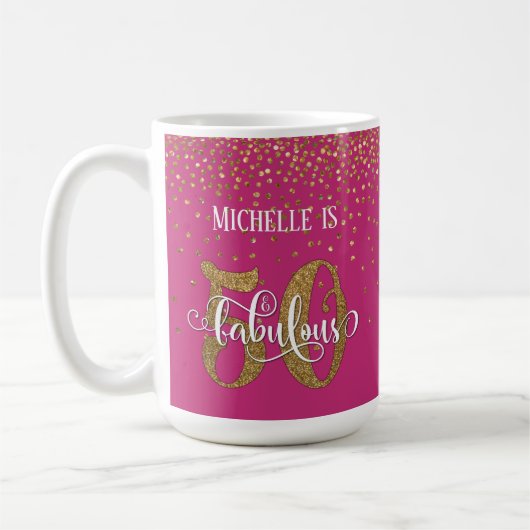 Gold Confetti Script 50 & Fabulous Over Hot Pink Koffiemok (Links)