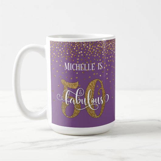 Gold Confetti Script 50 & Fabulous Over Paarse Koffiemok (Links)