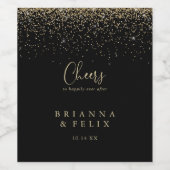 Gold Confetti Script Cheers Wedding Wine Labels Wijn Etiket (Enkel label)
