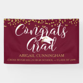 Gold Confetti Script CONGRATS AFSTUDEERDER Maroon  Spandoek (Horizontaal)