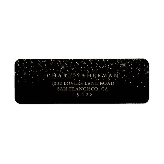 Gold Confetti Script Return-adreslabel Etiket (Voorkant)